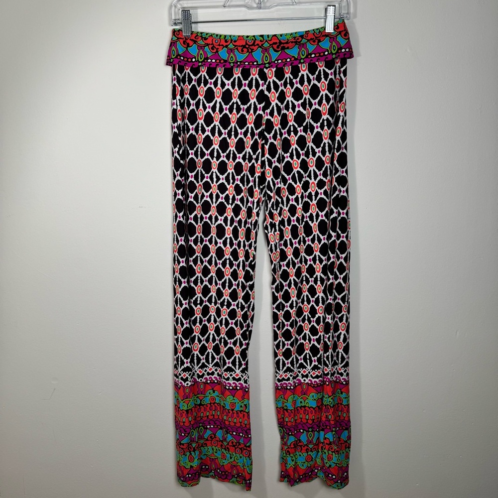 Trina Turk Vibrant Geometric Wide Leg Pants Beach Boho Retro Stretch